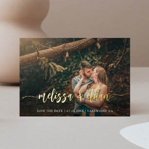 Moderne Scriptie Foto Huwelijk Save The Date Folie Uitnodiging