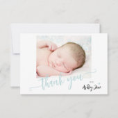 Moderne scriptie foto jongen babyshower bedankt (Voorkant)