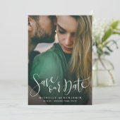 Moderne scriptie foto trouwkaart save the date (Staand voorkant)