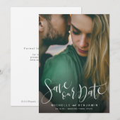 Moderne scriptie foto trouwkaart save the date (Voorkant / Achterkant)