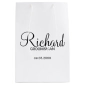 Moderne scriptie gepersonaliseerde bruidsjonker medium cadeauzakje (Voorkant)