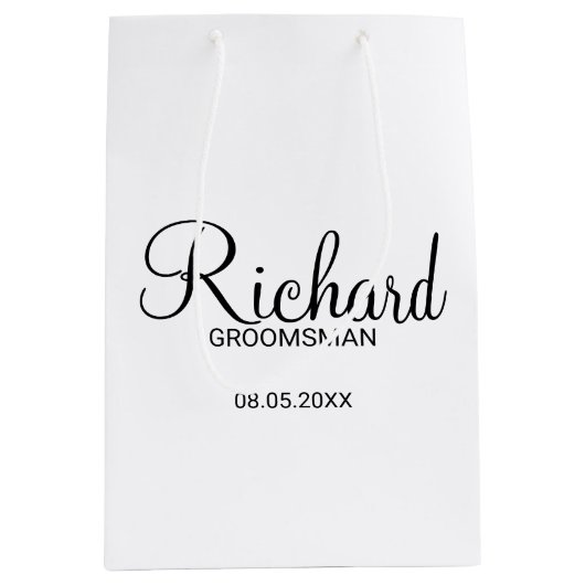 Moderne scriptie gepersonaliseerde bruidsjonker medium cadeauzakje (Voorkant)