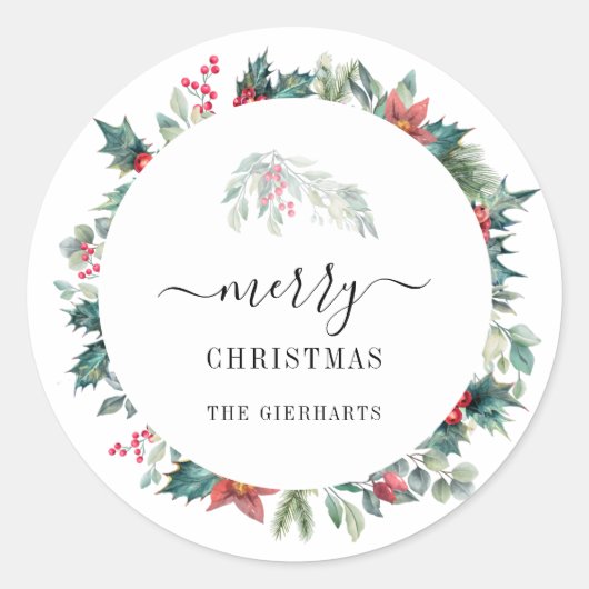 Moderne Scriptie Kerst Botanicals Mistletoe Ronde Sticker (Voorkant)