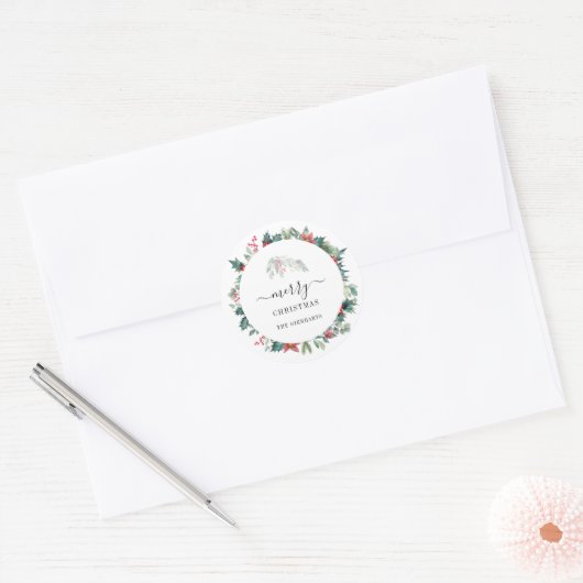 Moderne Scriptie Kerst Botanicals Mistletoe Ronde Sticker (Envelop)