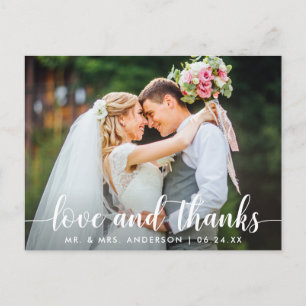 Moderne Scriptie Liefde Bedankt Trouwkoppel Foto Briefkaart
