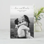Moderne Scriptie Liefde en Dank Foto Bruiloft Bedankkaart (Staand voorkant)
