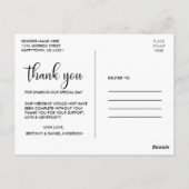 Moderne Scriptie Liefde en Dank Huwelijksfoto Briefkaart (Achterkant)