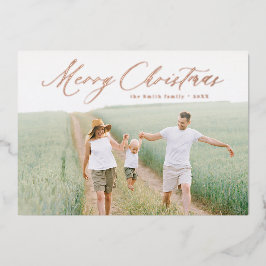 Moderne Scriptie Prettig Kerstfeest Foto Vakantie Folie Uitnodiging