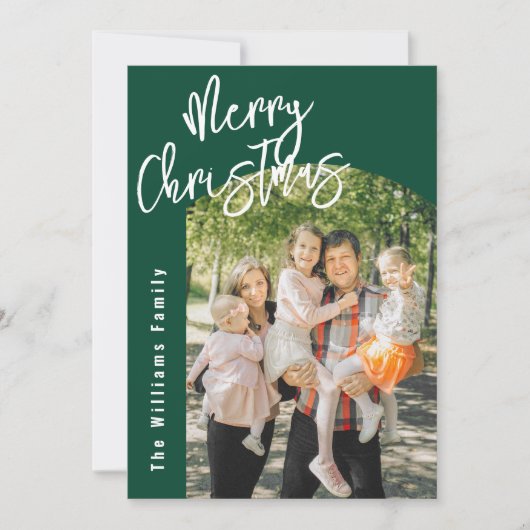 Moderne Scriptie Prettig Kerstmis Boog Kerst Foto Kaart (Voorkant)