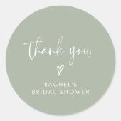 Moderne Scriptie Sage Green Dankjewel Bruidsboquet Ronde Sticker (Voorkant)