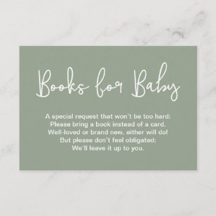 Moderne Scriptie Sage Groene Baby Shower Boek Verz Kaart