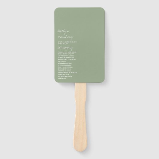 Moderne Scriptie Sage Groene Minimalistische Trouw Handwaaier (Voorkant)