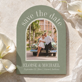 Moderne Scriptie Sage Groene Trouwboog Foto Save The Date