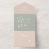 Moderne Scriptie Sage Roze Bruiloft  All In One Uitnodiging (Binnen)