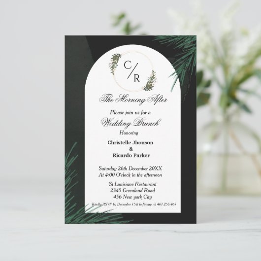 Moderne scriptie smaragdgroene trouw brunchfeest  kaart (Staand voorkant)