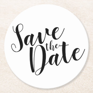 Moderne Scriptie Zwart&Wit Trouw Save the Date Ronde Kartonnen Onderzetter