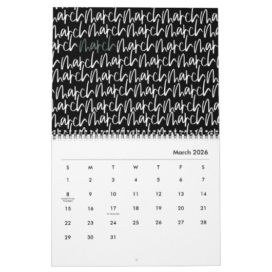Moderne scriptkalender voor markeerstiften kalender (Mar 2026)