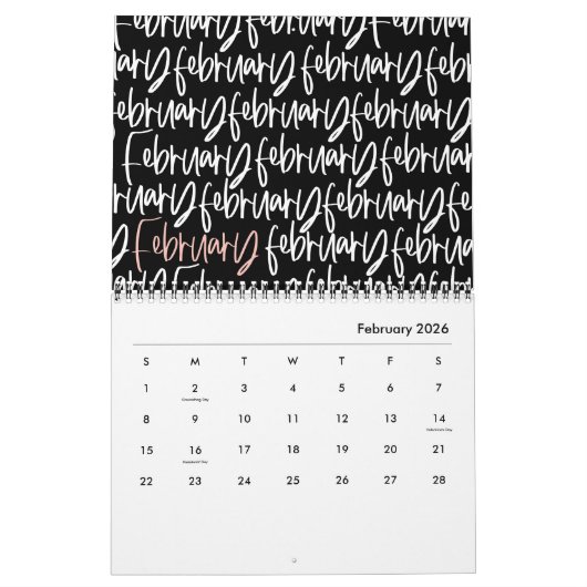 Moderne scriptkalender voor markeerstiften kalender (Feb 2026)