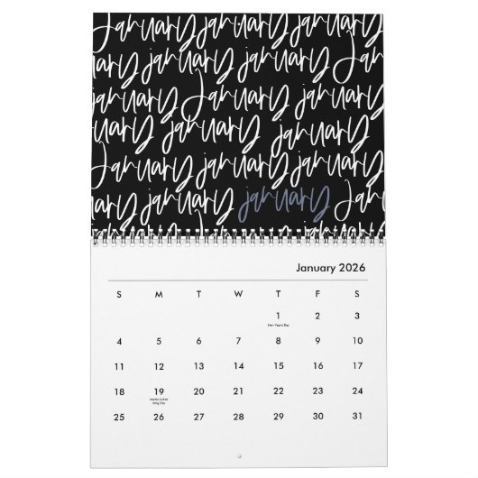 Moderne scriptkalender voor markeerstiften kalender (Jan 2026)