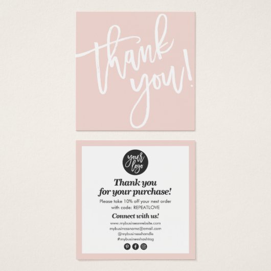 Moderne scriptkalligrafie bedankt u voor de zwarte vierkante visitekaartjes (Voorkant /achterkant)