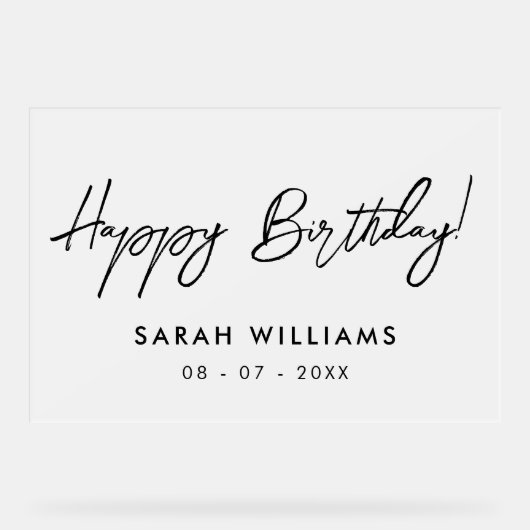 Moderne scriptkalligrafie Happy Birthday Frosted Acryl Bord (Voorkant)