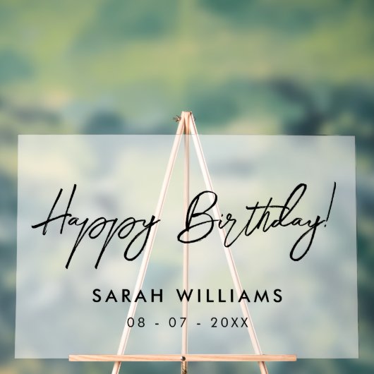 Moderne scriptkalligrafie Happy Birthday Frosted Acryl Bord (Neutraal)