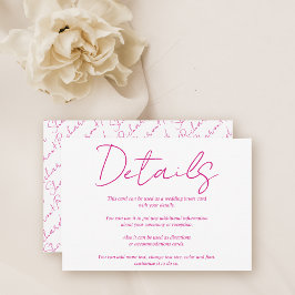 Moderne scriptkalligrafie magenta roze bruiloft informatiekaartje