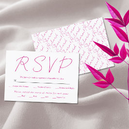 Moderne scriptkalligrafie magenta roze bruiloft RSVP kaartje