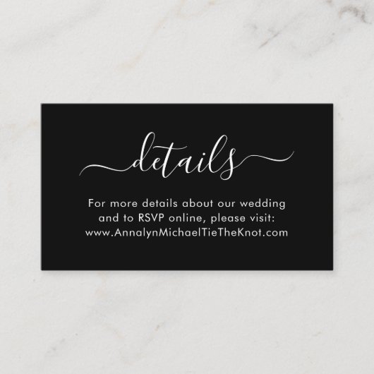 Moderne scriptkalligrafie Minimale details Zwart Informatiekaartje (Voorkant)