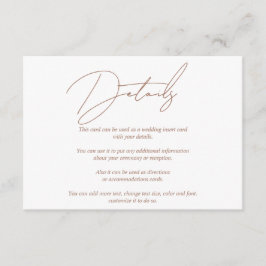 Moderne scriptkalligrafie mocha en witte bruiloft informatiekaartje