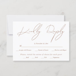 Moderne scriptkalligrafie mocha op witte bruiloft RSVP kaartje