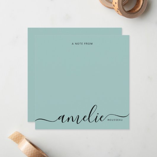 Moderne scriptkalligrafie Monogram Mint Green Notitiekaartje (Voorkant / Achterkant in situ)