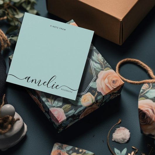 Moderne scriptkalligrafie Monogram Mint Green Notitiekaartje