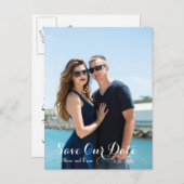 Moderne scriptkalligrafie SAVE THE DATE Foto Aankondigingskaart (Voorkant / Achterkant)