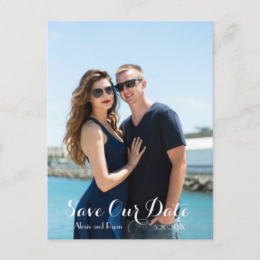 Moderne scriptkalligrafie SAVE THE DATE Foto Aankondigingskaart (Voorkant)