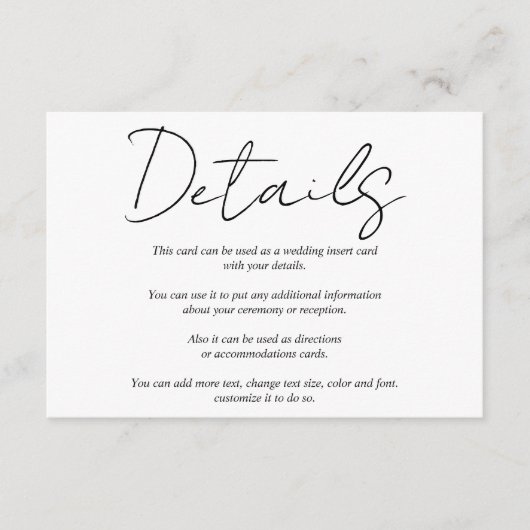 Moderne scriptkalligrafie zwart-wit bruiloft informatiekaartje (Voorkant)