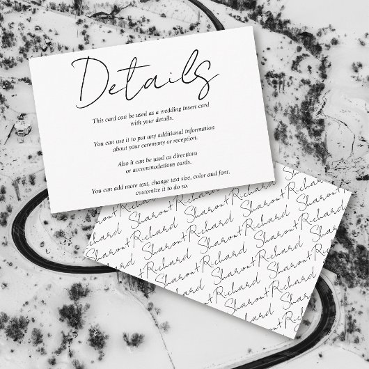 Moderne scriptkalligrafie zwart-wit bruiloft informatiekaartje