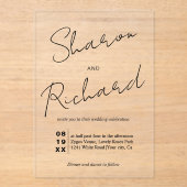 Moderne scriptkalligrafie zwarte bruiloft acryl uitnodigingen (Voorkant)