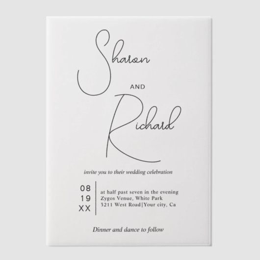 Moderne scriptkalligrafie zwarte bruiloft vellum uitnodigingen (Voorkant)