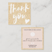 Moderne scriptlettersoort goud glitter roze bedank vierkante visitekaartje (Voorkant / Achterkant)
