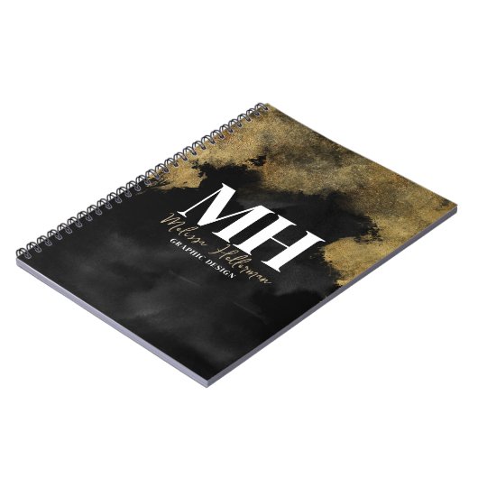 Moderne scriptnaam Black Gold Monogram Notitieboek (Linkerzijde)