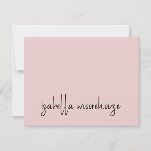 Moderne scriptnaam Blush Pink Flat Note Kaart Notitiekaartje (Voorkant)