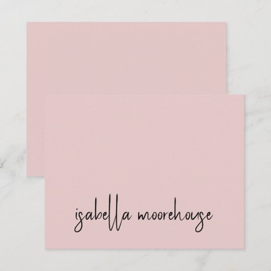 Moderne scriptnaam Blush Pink Flat Note Kaart Notitiekaartje (Voorkant / Achterkant)
