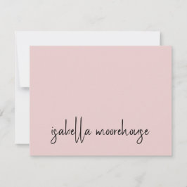 Moderne scriptnaam Blush Pink Flat Note Kaart Notitiekaartje