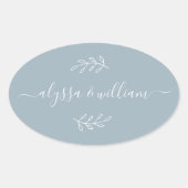 Moderne scriptnaam Eenvoudig Stoffig Blauw Rustiek Ovale Sticker (Voorkant)