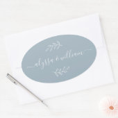 Moderne scriptnaam Eenvoudig Stoffig Blauw Rustiek Ovale Sticker (Envelop)