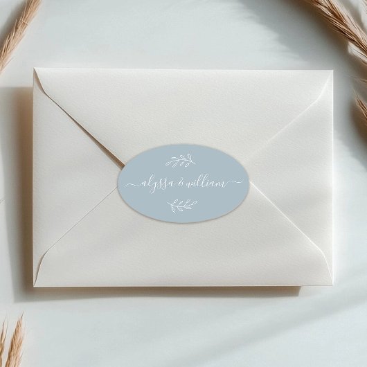 Moderne scriptnaam Eenvoudig Stoffig Blauw Rustiek Ovale Sticker