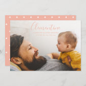 Moderne scriptnaam foto polka dot geboorte aankondiging (Voorkant / Achterkant)