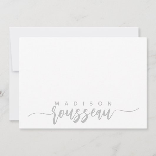 Moderne scriptnaam Gepersonaliseerd Grijs Notitiekaartje (Voorkant)