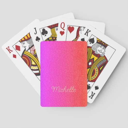 Moderne scriptnaam gepersonaliseerd hot roze pokerkaarten (Achterkant)